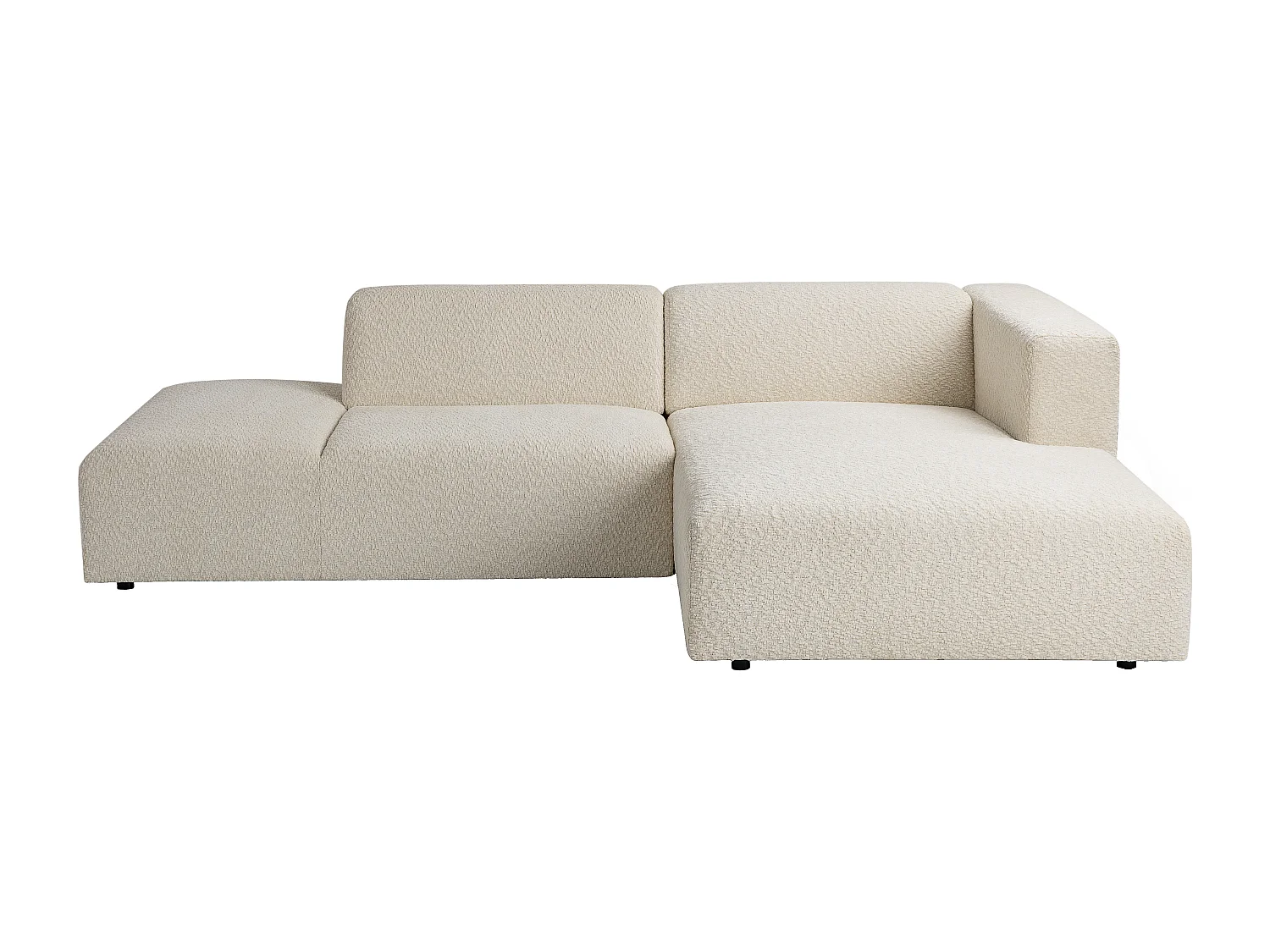 Canapé d'angle droit ouvert modulable en tissu chenille beige TORISO