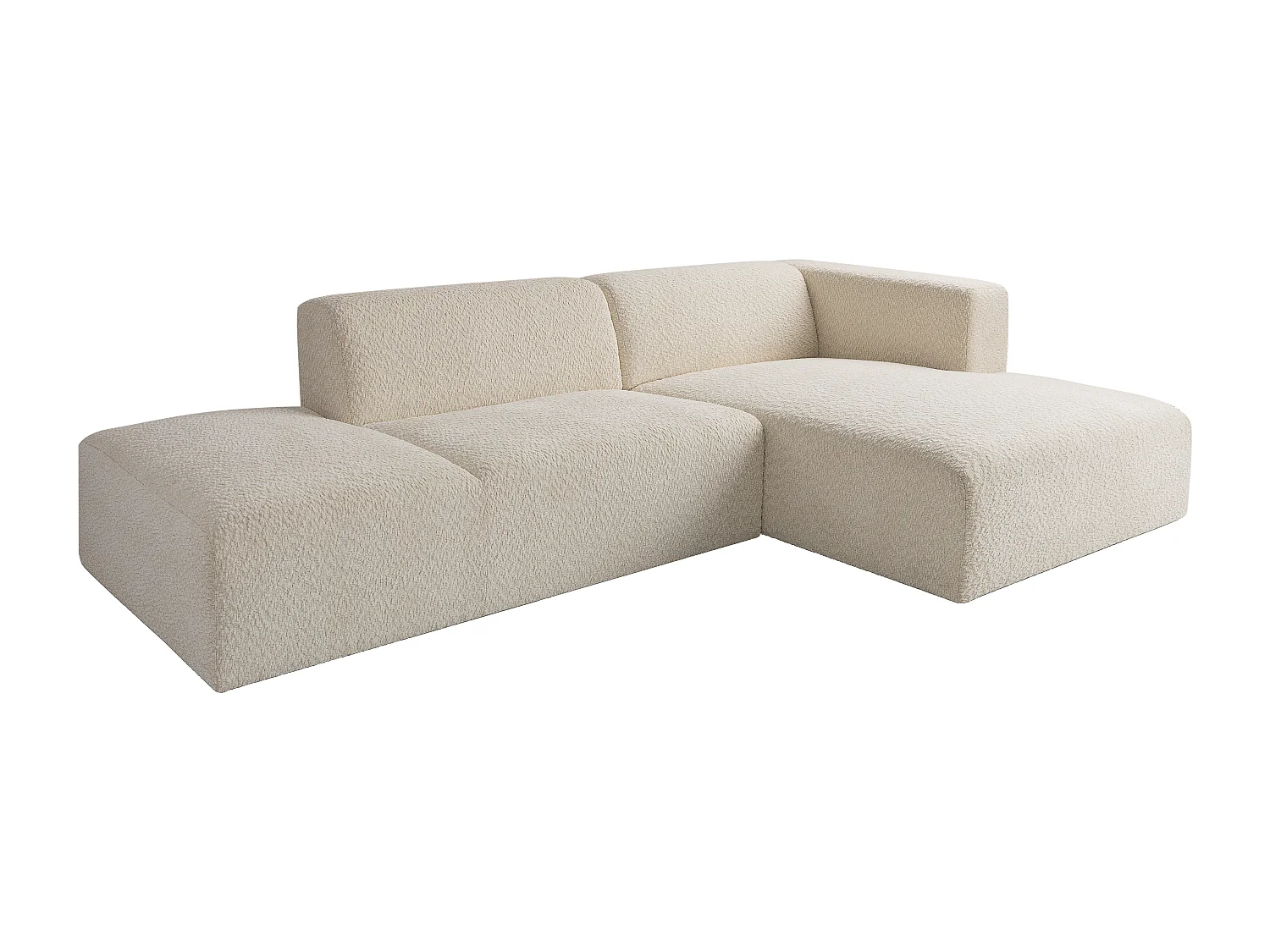 Canapé d'angle droit ouvert modulable en tissu chenille beige TORISO