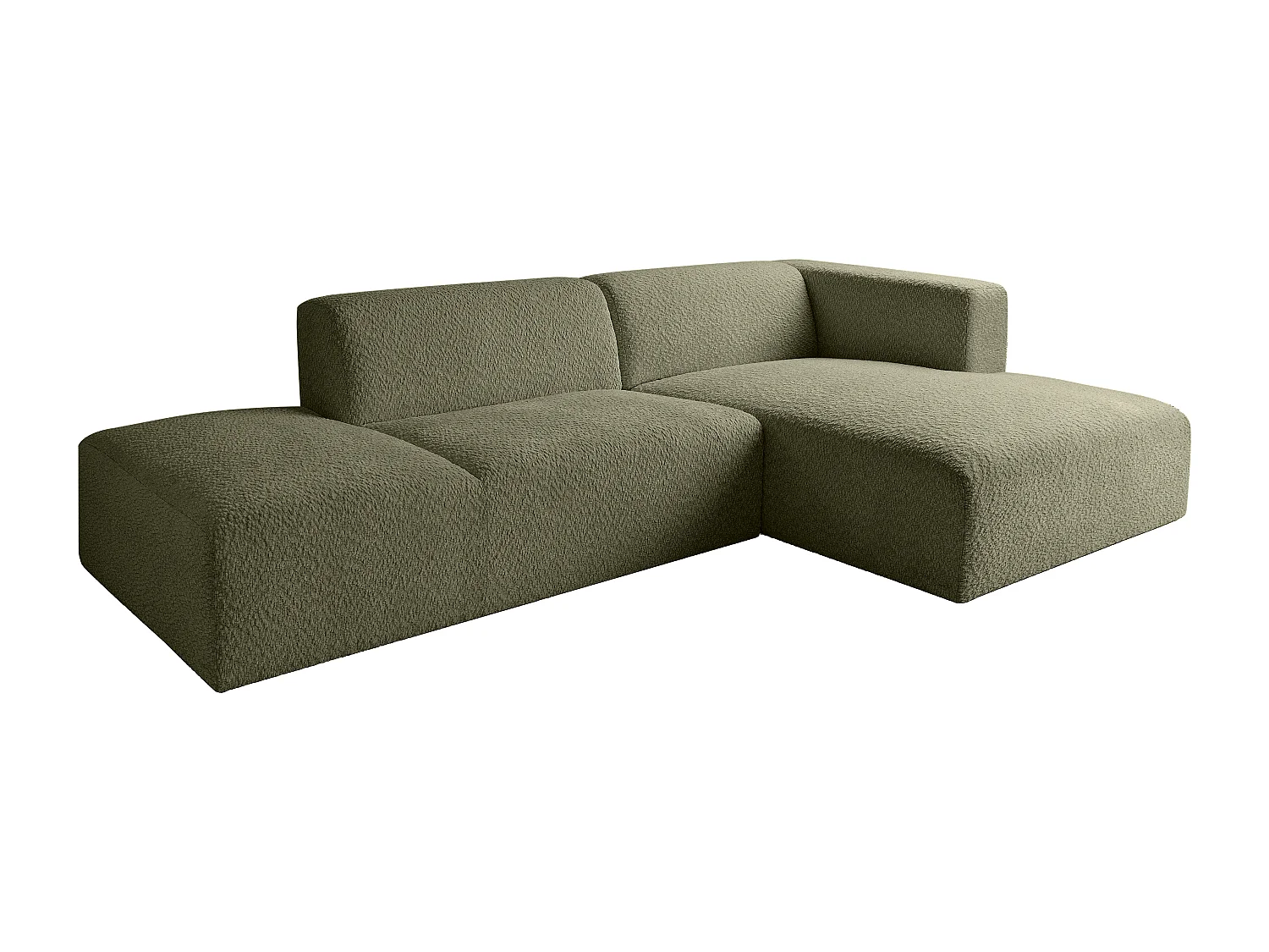 Canapé d'angle droit ouvert modulable en tissu chenille vert TORISO