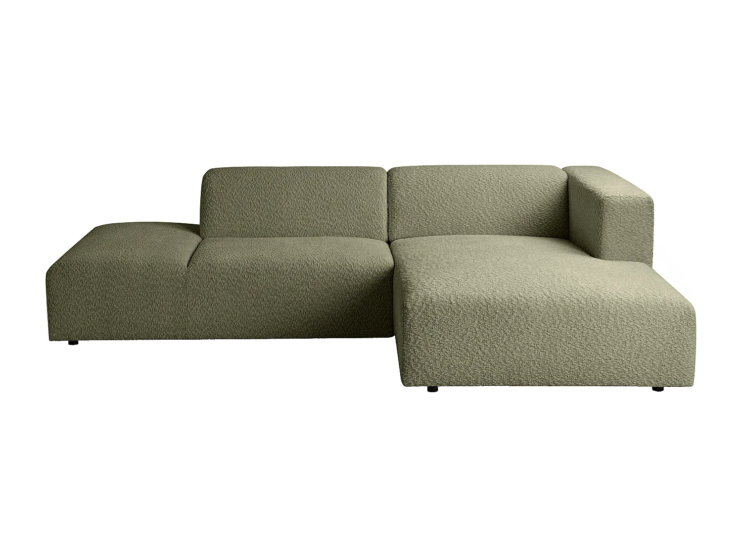 Canapé d'angle droit ouvert modulable en tissu chenille vert TORISO