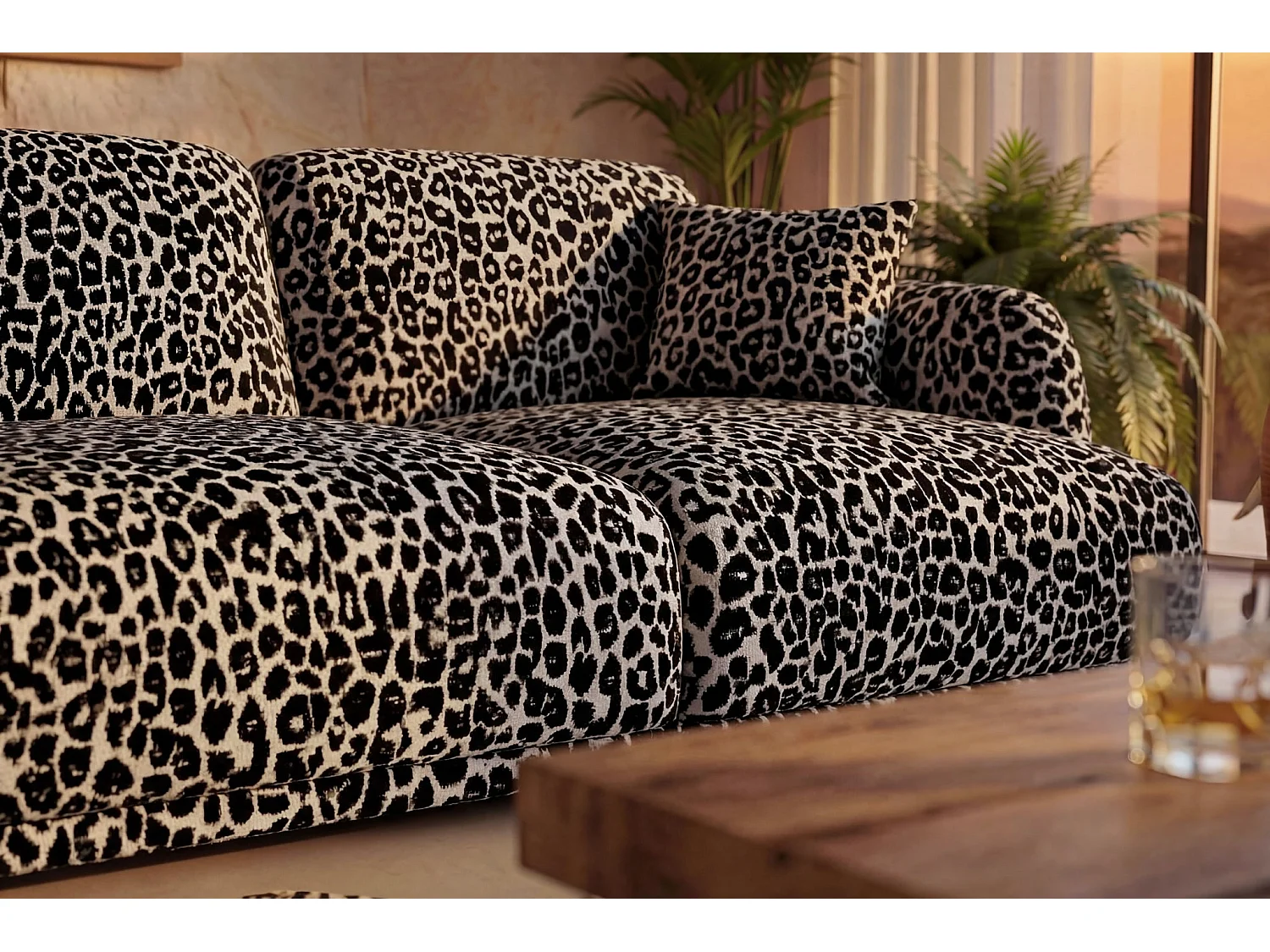 ROSALIE - Canapé droit tissu imprimé animalier 2 places Blanc