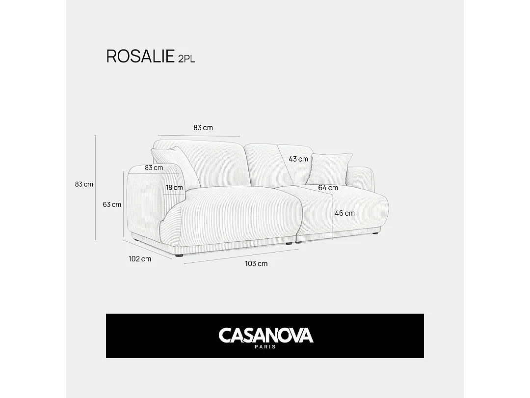ROSALIE - Canapé droit tissu imprimé animalier 2 places Blanc