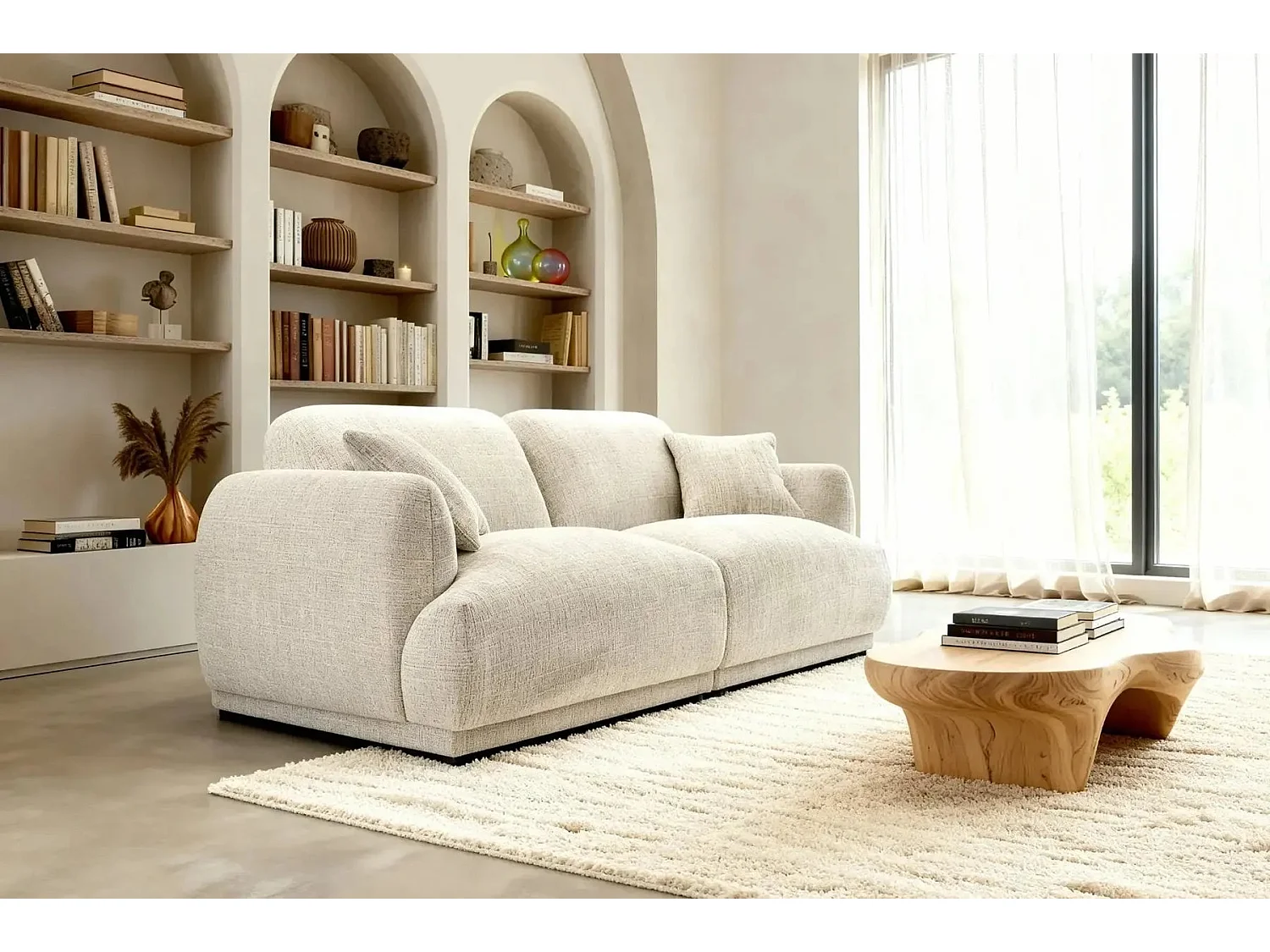 ROSALIE - 2-zits rechte bank in chenille stof - Beige