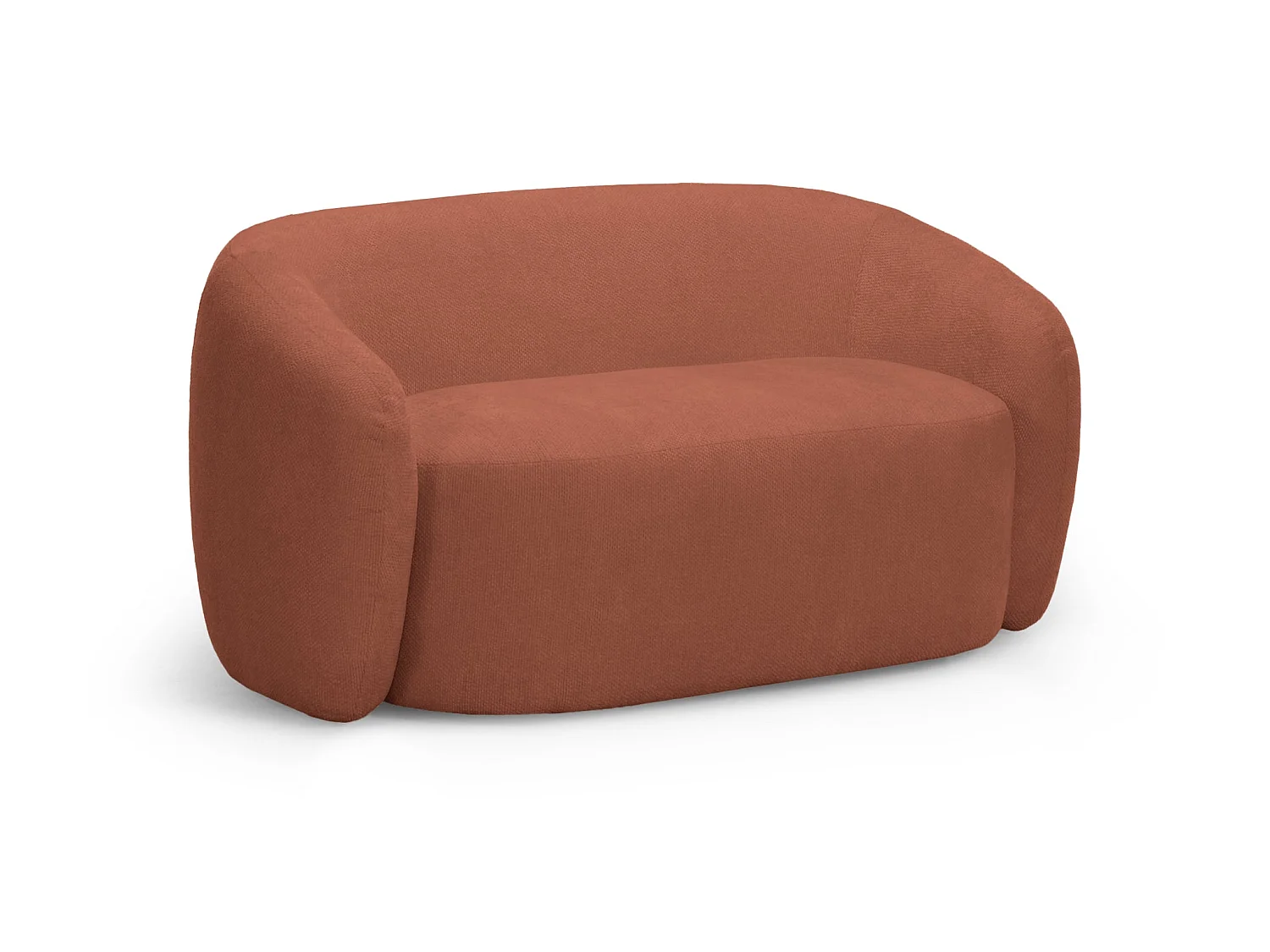 AURELIE - Pack 2-zits rechte bank + fauteuil + stoffen poef - Terracotta