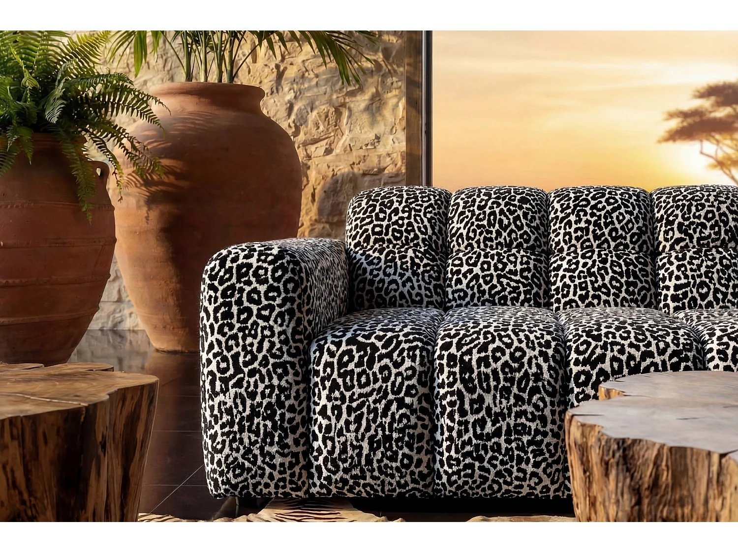 ALEXIA - 4-zits hoekbank met dierenprint - Wit