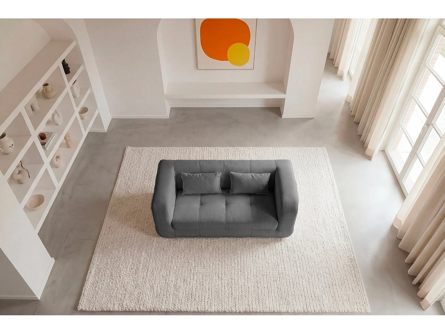 ARLETTE - Canapé droit tissu chenille 2 places Gris foncé
