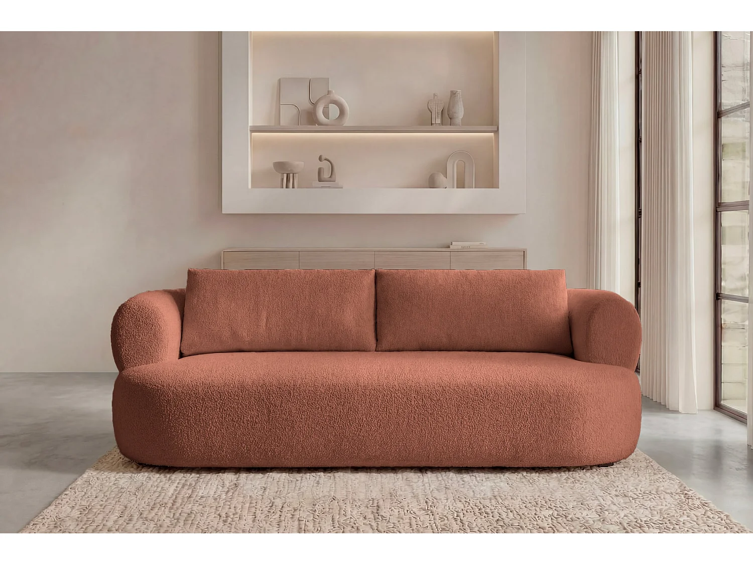 ELLY - Canapé droit stof chenille 3 zits - Terracotta