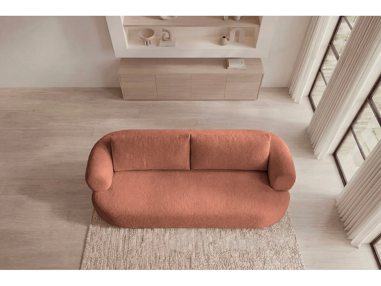 ELLY - Canapé droit stof chenille 3 zits - Terracotta
