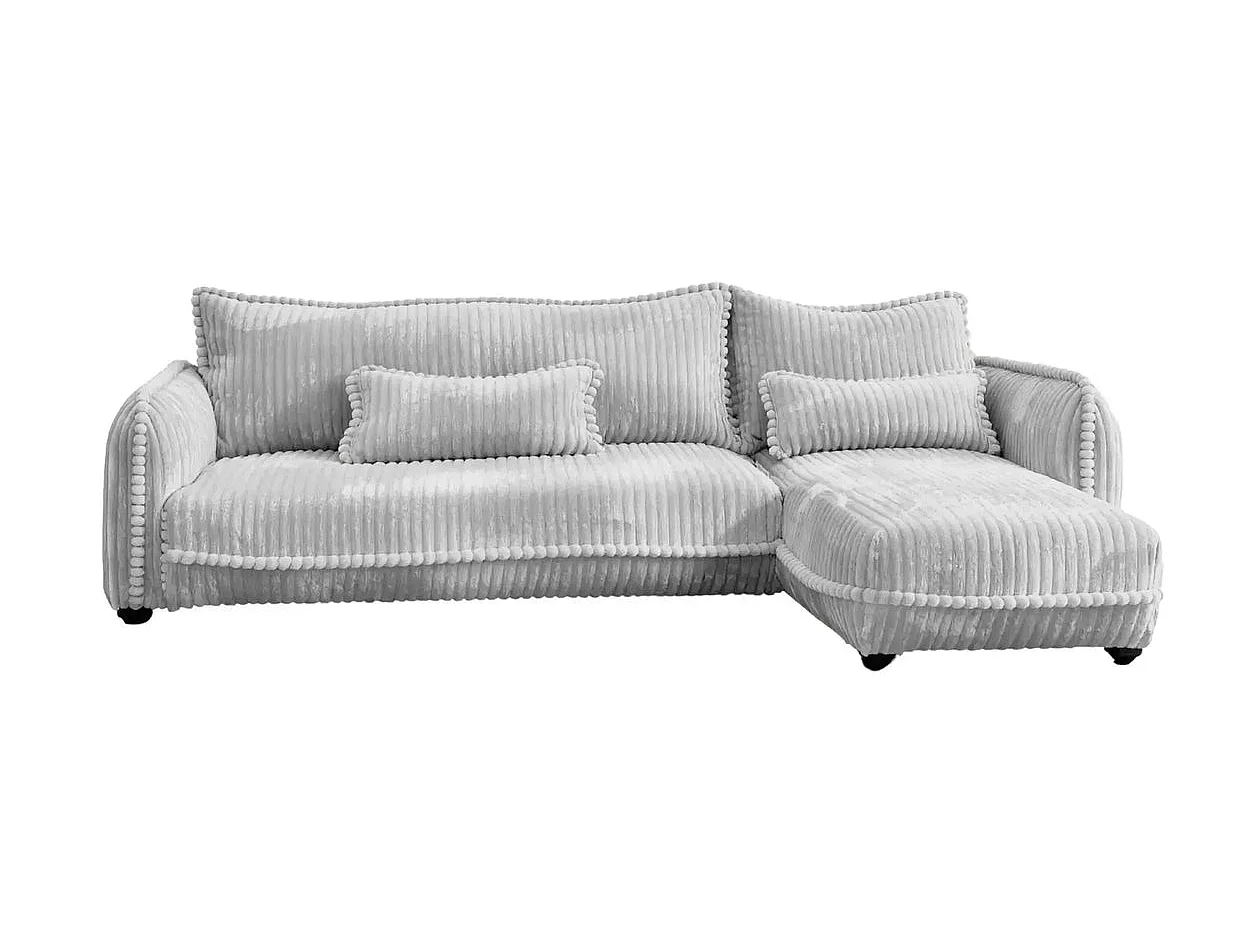 CALIE - Canapé d'angle velours côtelé 3 places Gris clair