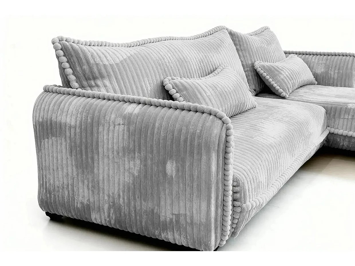 CALIE - Canapé d'angle velours côtelé 3 places Gris clair