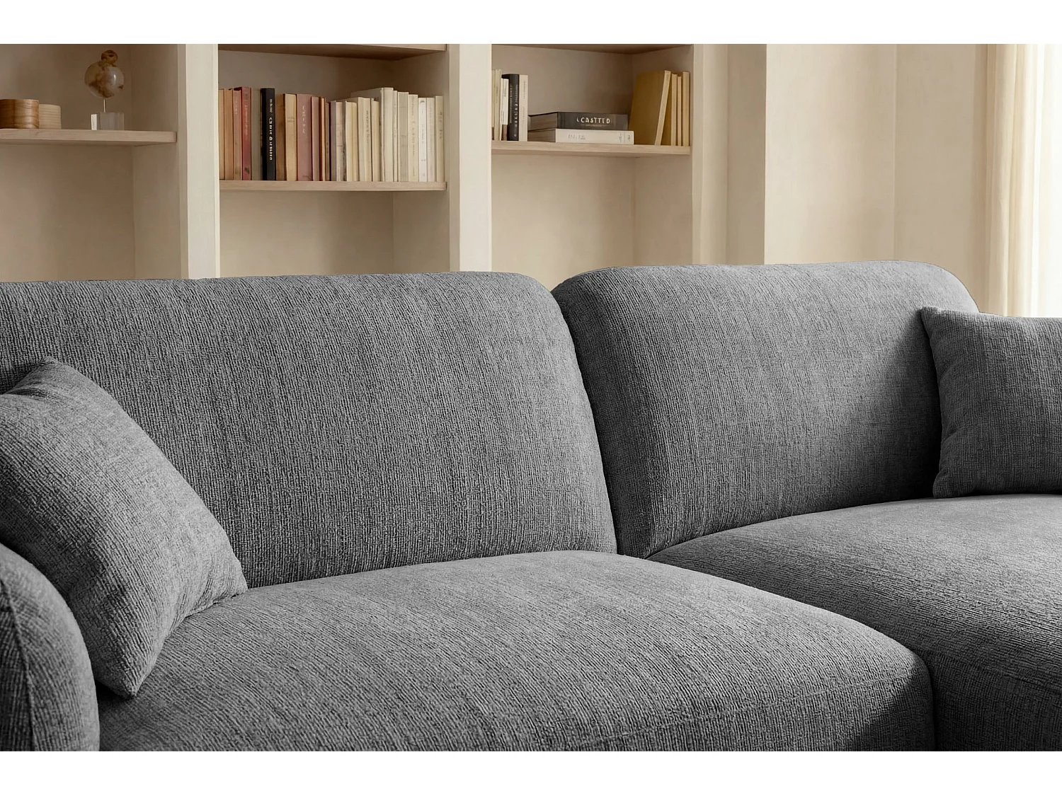 ROSALIE - Canapé d'angle tissu chenille 3 places Gris foncé Droit