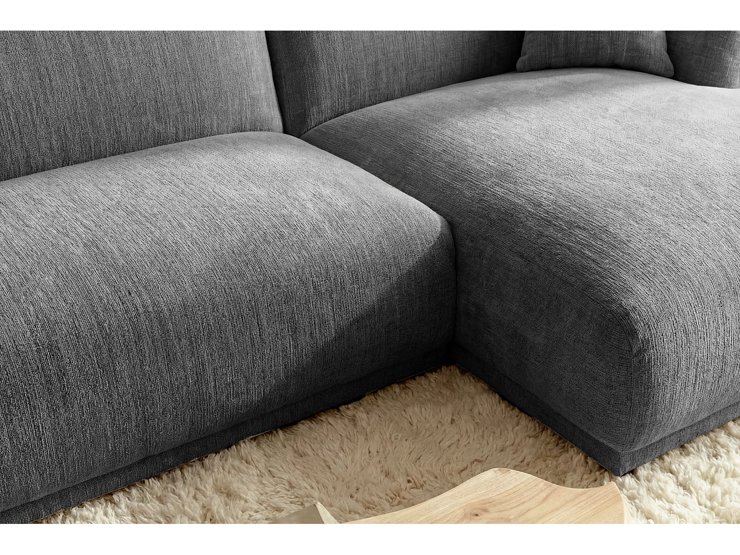ROSALIE - Canapé d'angle tissu chenille 3 places Gris foncé Droit