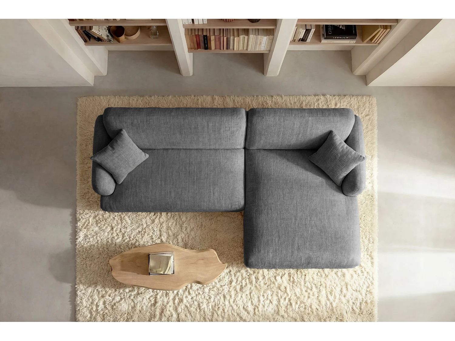 ROSALIE - Canapé d'angle tissu chenille 3 places Gris foncé Droit
