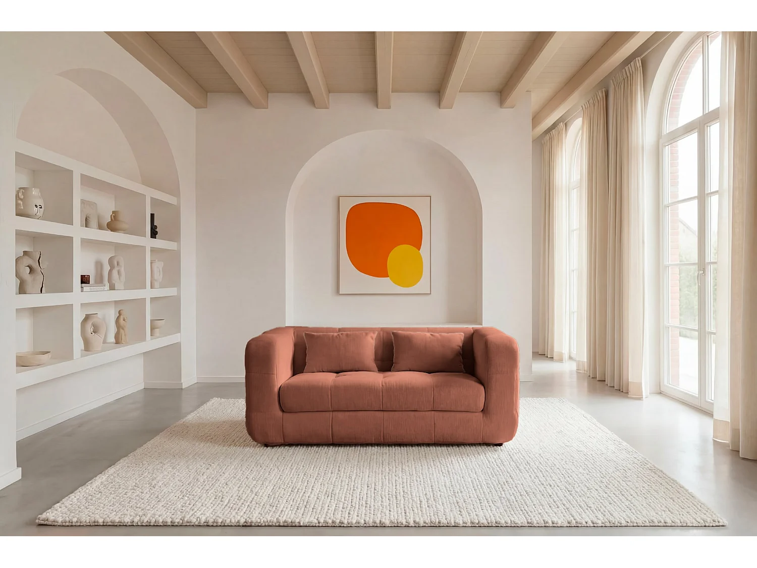 ARLETTE - Canapé droit tissu chenille 2 places Terracotta