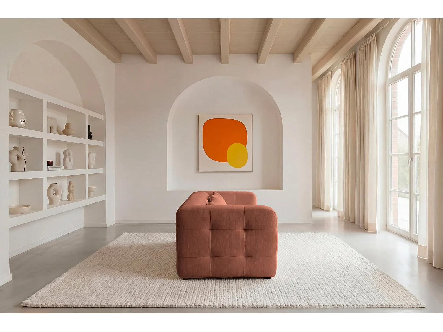 ARLETTE - Canapé droit tissu chenille 2 places Terracotta