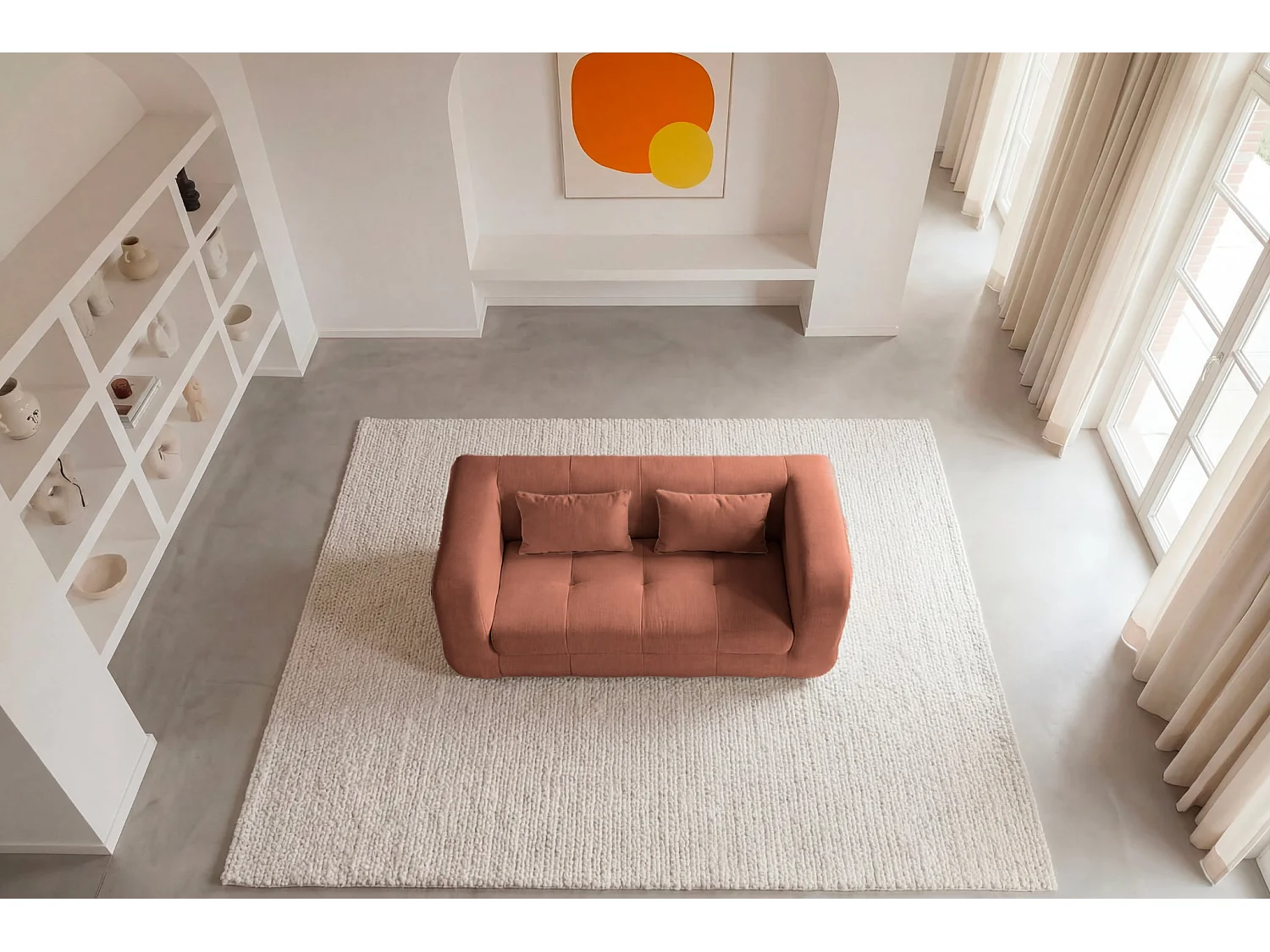 ARLETTE - Canapé droit tissu chenille 2 places Terracotta
