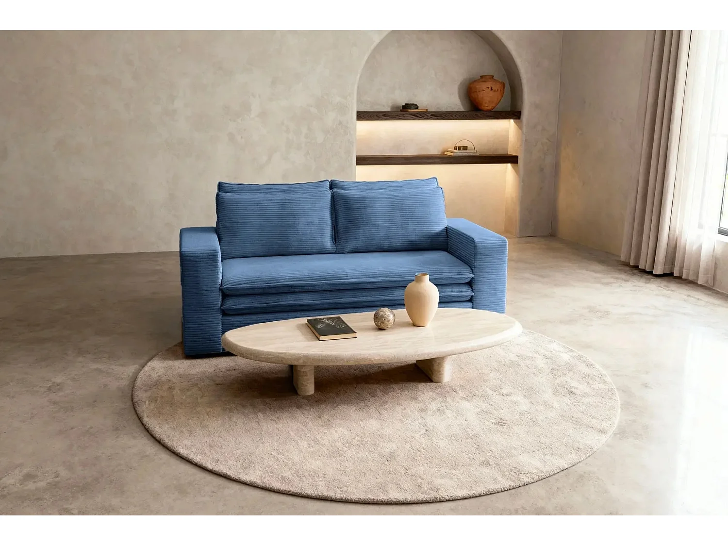 OSCAR 2 SEATS - 2-zits rechte ribfluwelen bank - Blauw