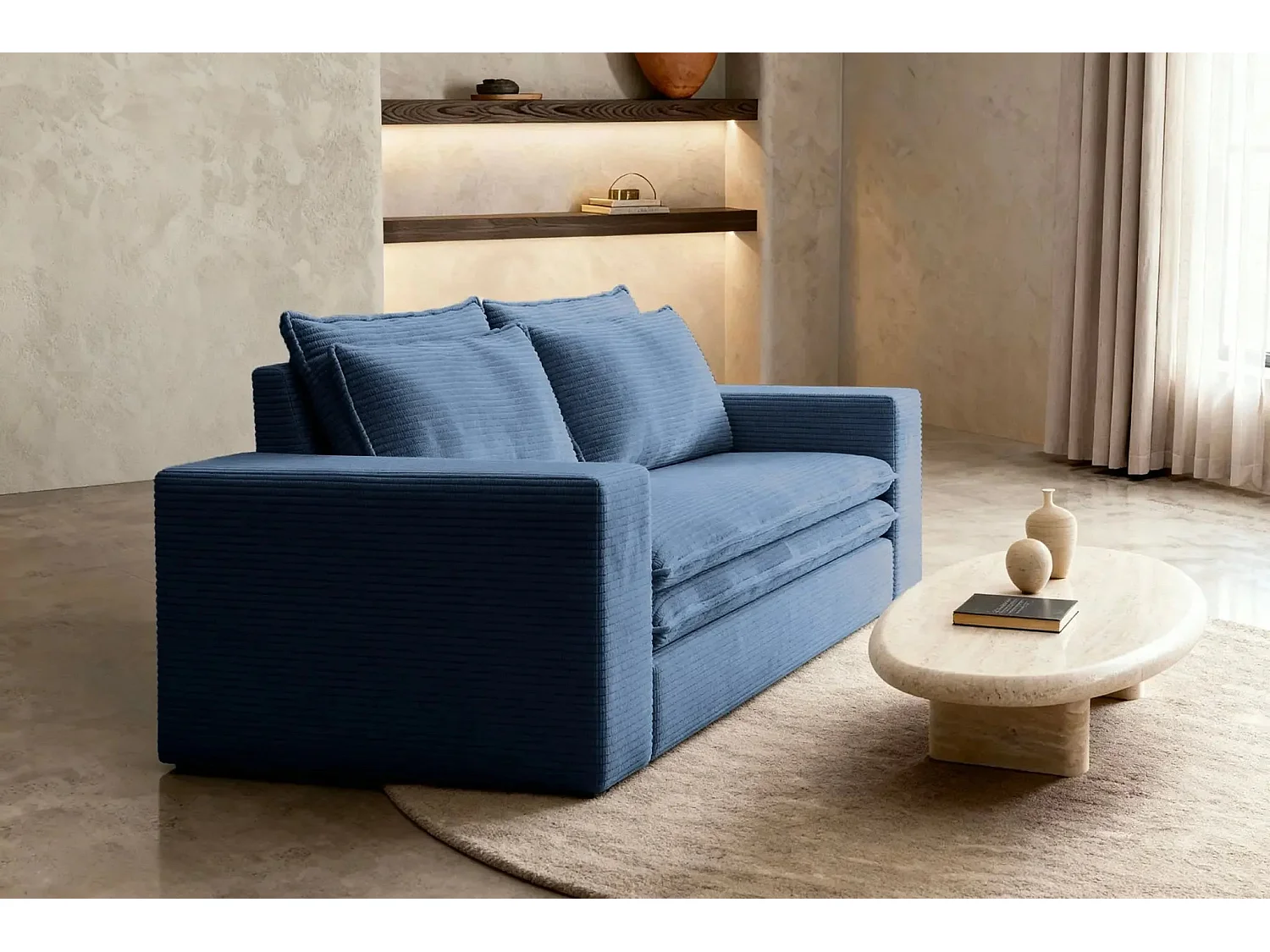OSCAR 2 SEATS - 2-zits rechte ribfluwelen bank - Blauw