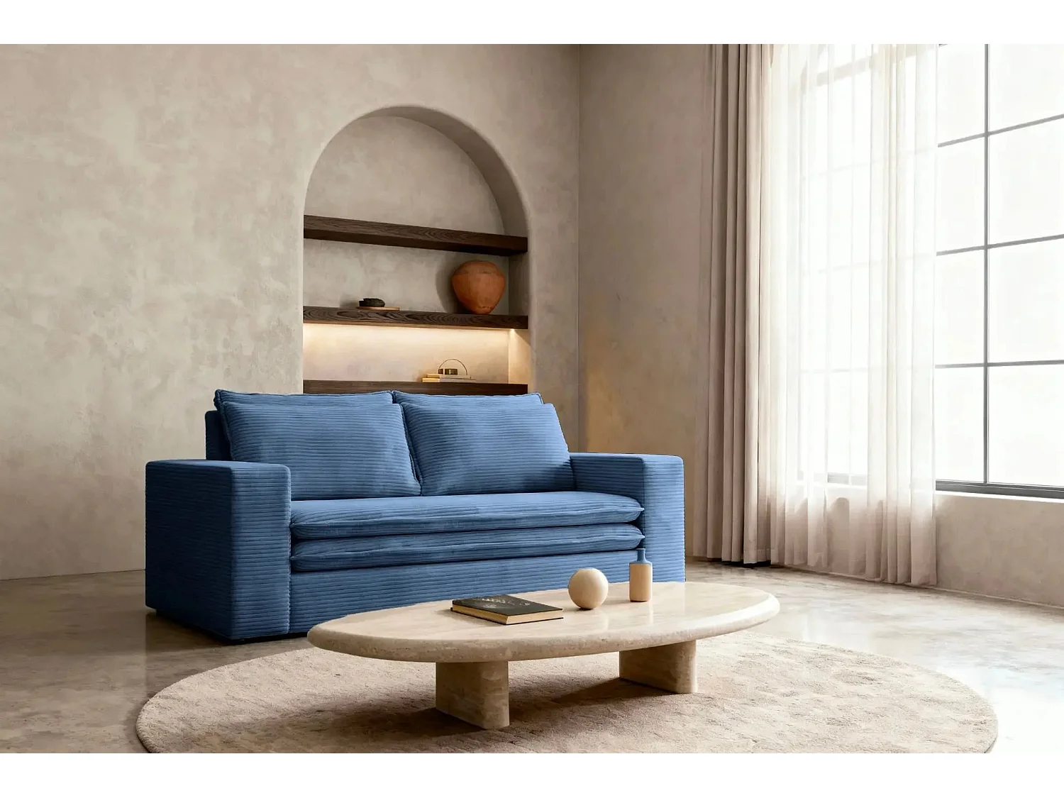 OSCAR 2 SEATS - 2-zits rechte ribfluwelen bank - Blauw