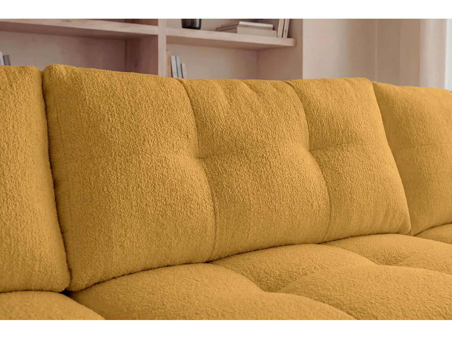 CONSTANCE - 5-zits panoramische slaapbank in chenille stof - Mustard