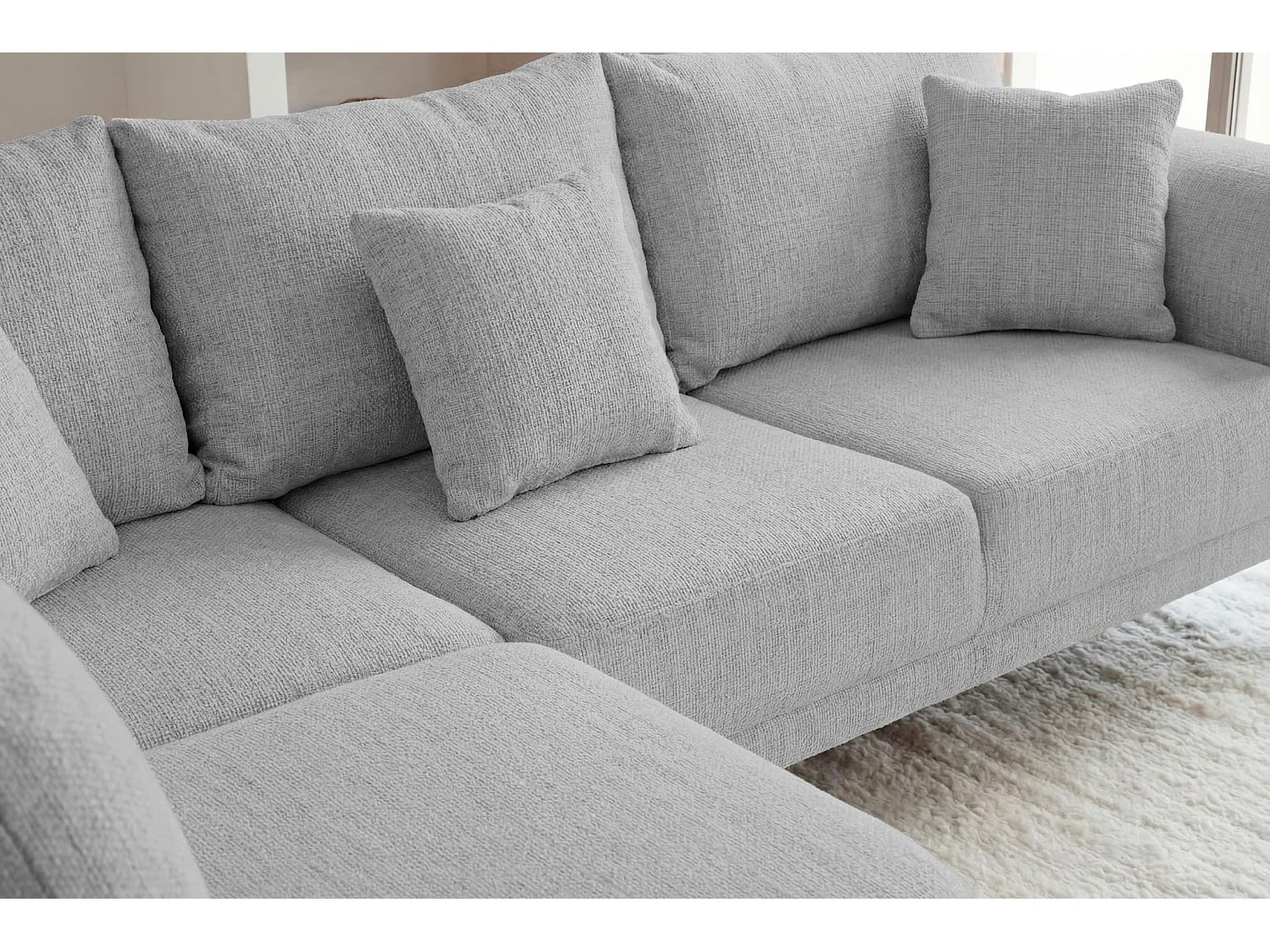 BIANCA - Canapé d'angle tissu chenille 4 places Gris clair Droit