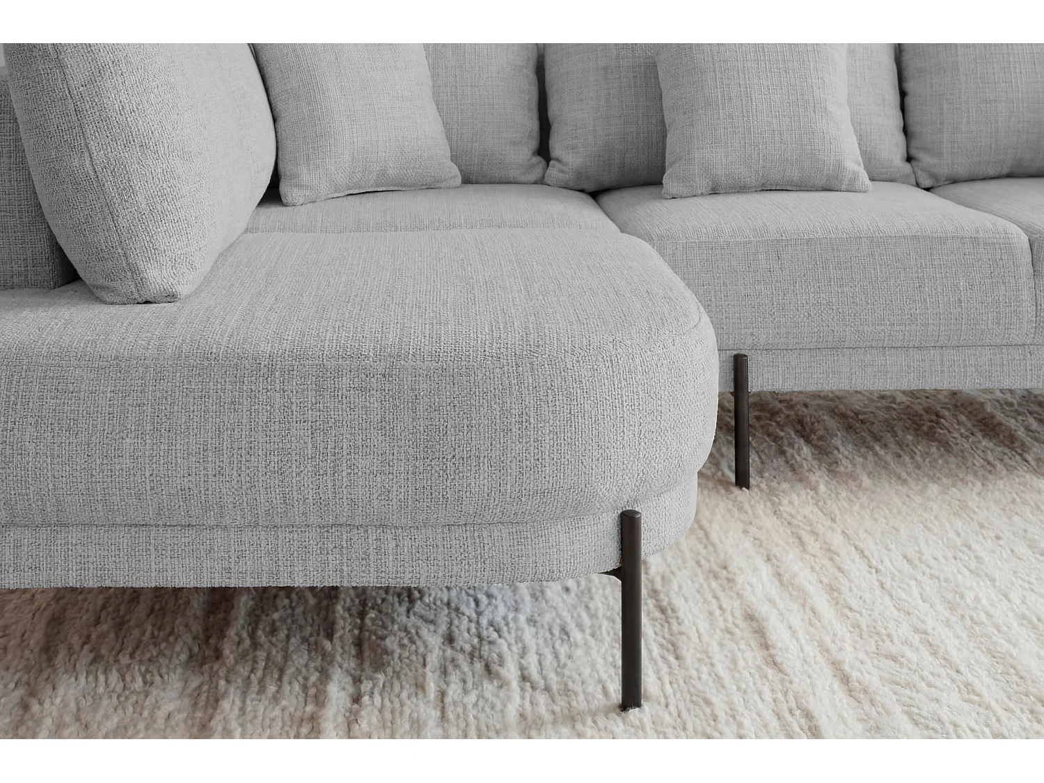 BIANCA - Canapé d'angle tissu chenille 4 places Gris clair Droit
