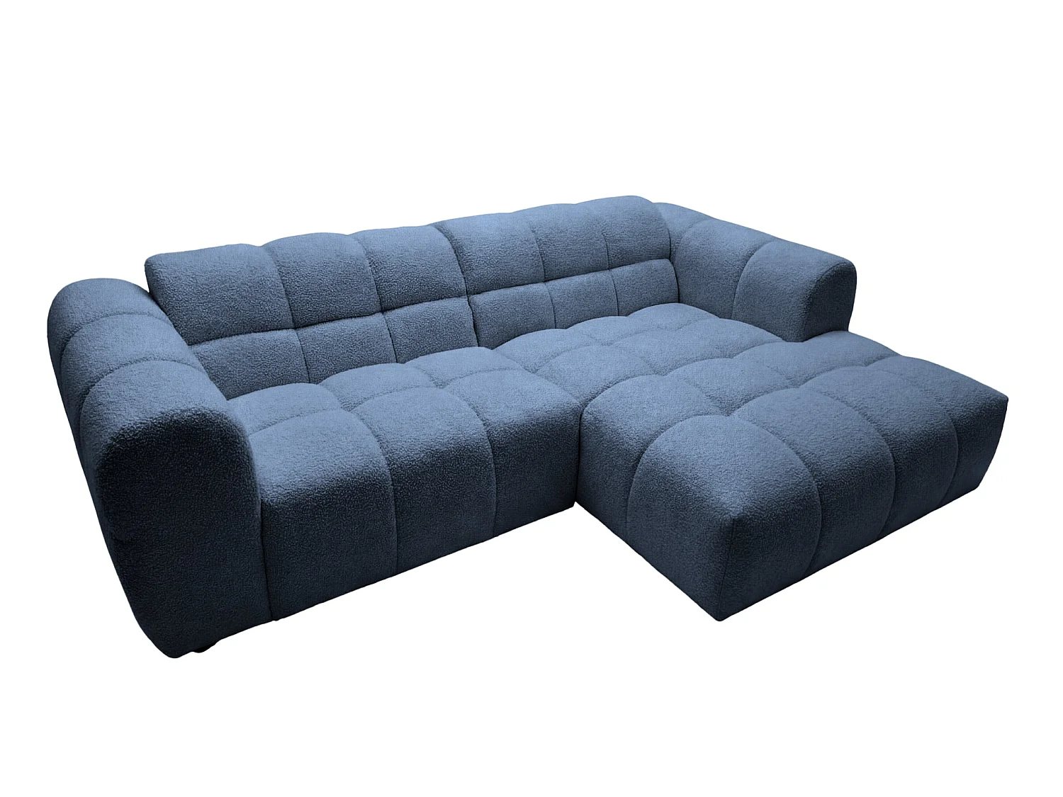 ALEXIA MINI - Bouclette stoffen hoekbank, 3 zits links - Blauw