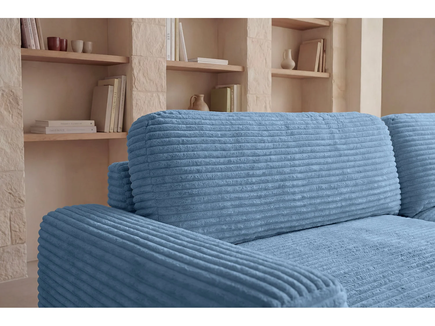 OLYMPE - 4 zits corduroy hoekbank - Lichtblauw