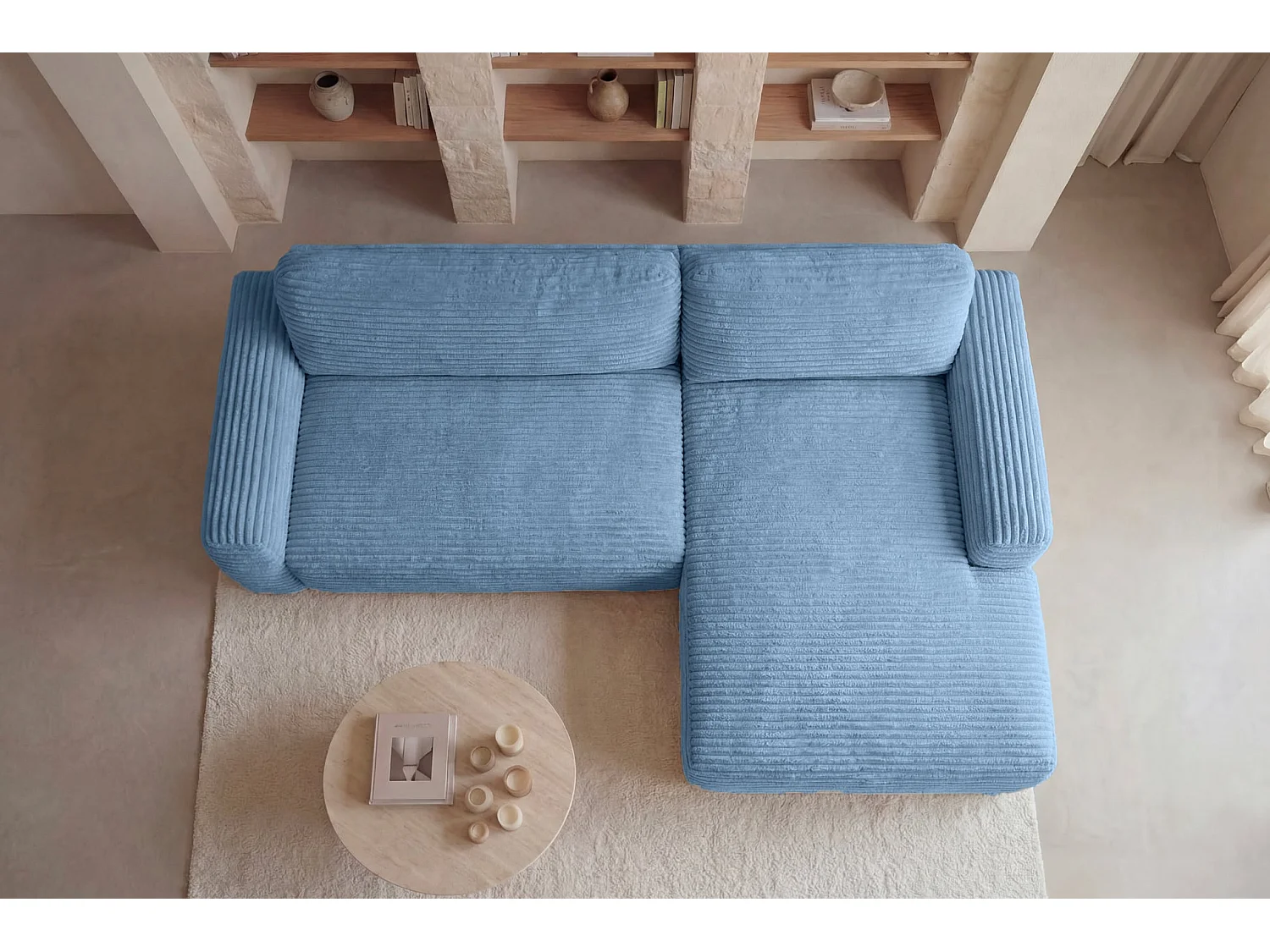 OLYMPE - 4 zits corduroy hoekbank - Lichtblauw