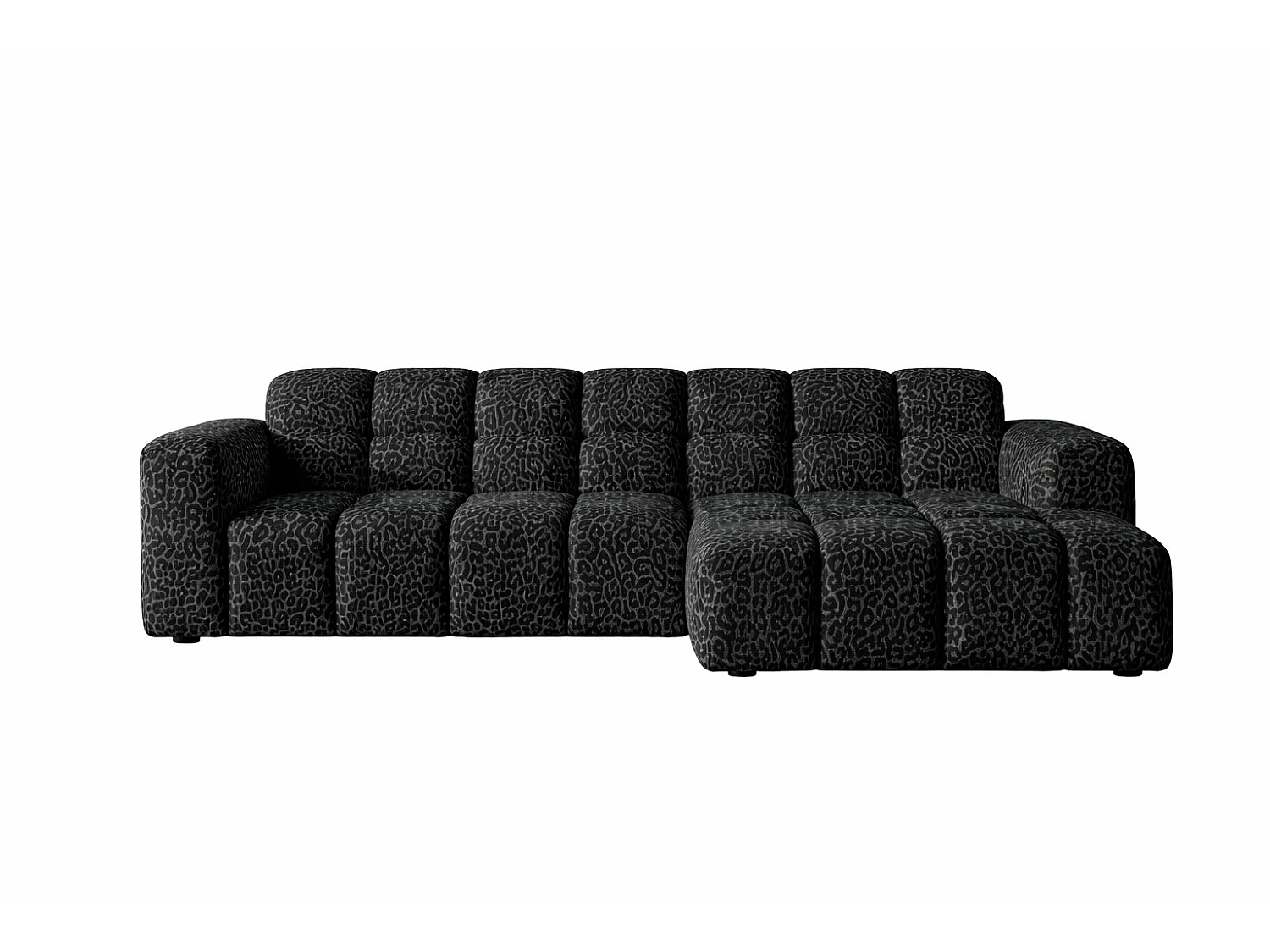 ALEXIA - Canapé d'angle tissu imprimé animalier 4 places Noir Gauche