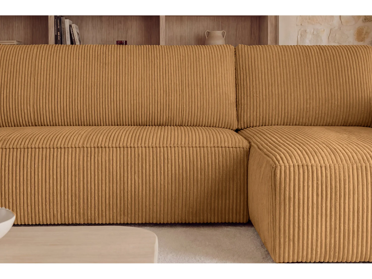 MAURIE - 5-zits kleine panoramische corduroy slaapbank - Mustard