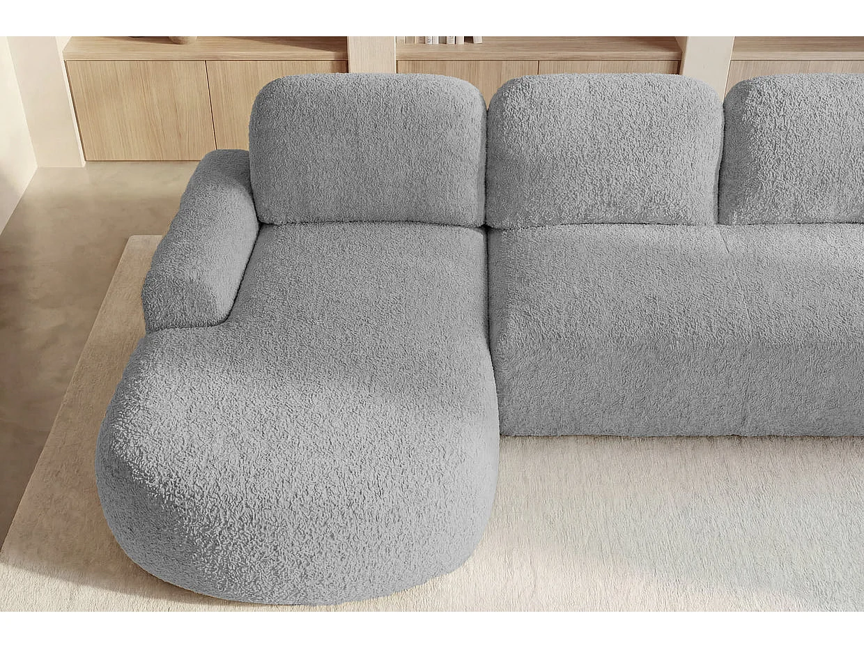 COLIN - Canapé d'angle tissu texturé 3 places Gris clair Gauche