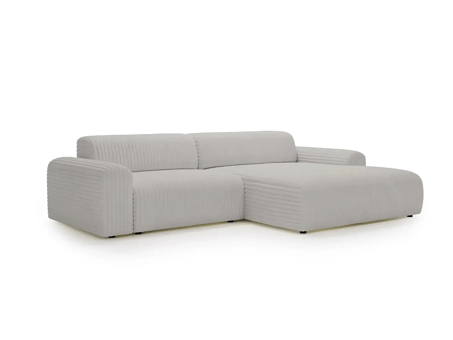 MILA - Canapé d'angle velours côtelé 3 places Gris clair Gauche