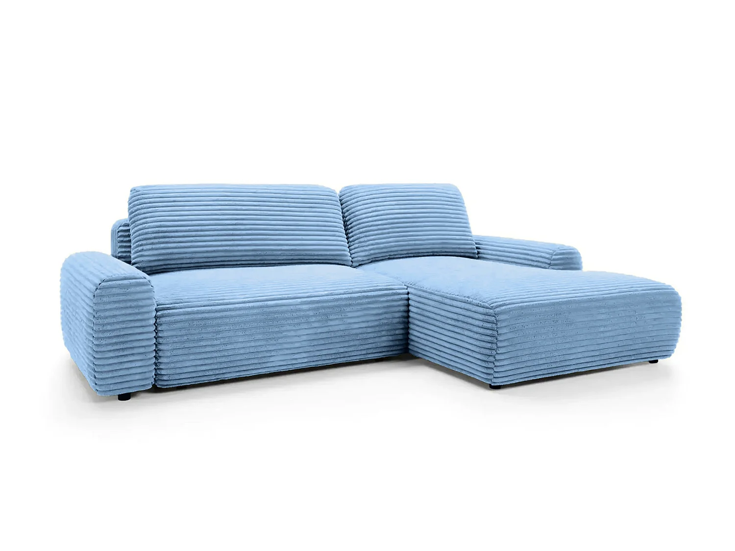 OLYMPE - Canapé d'angle gros velours côtelé 4 places Bleu clair Droit