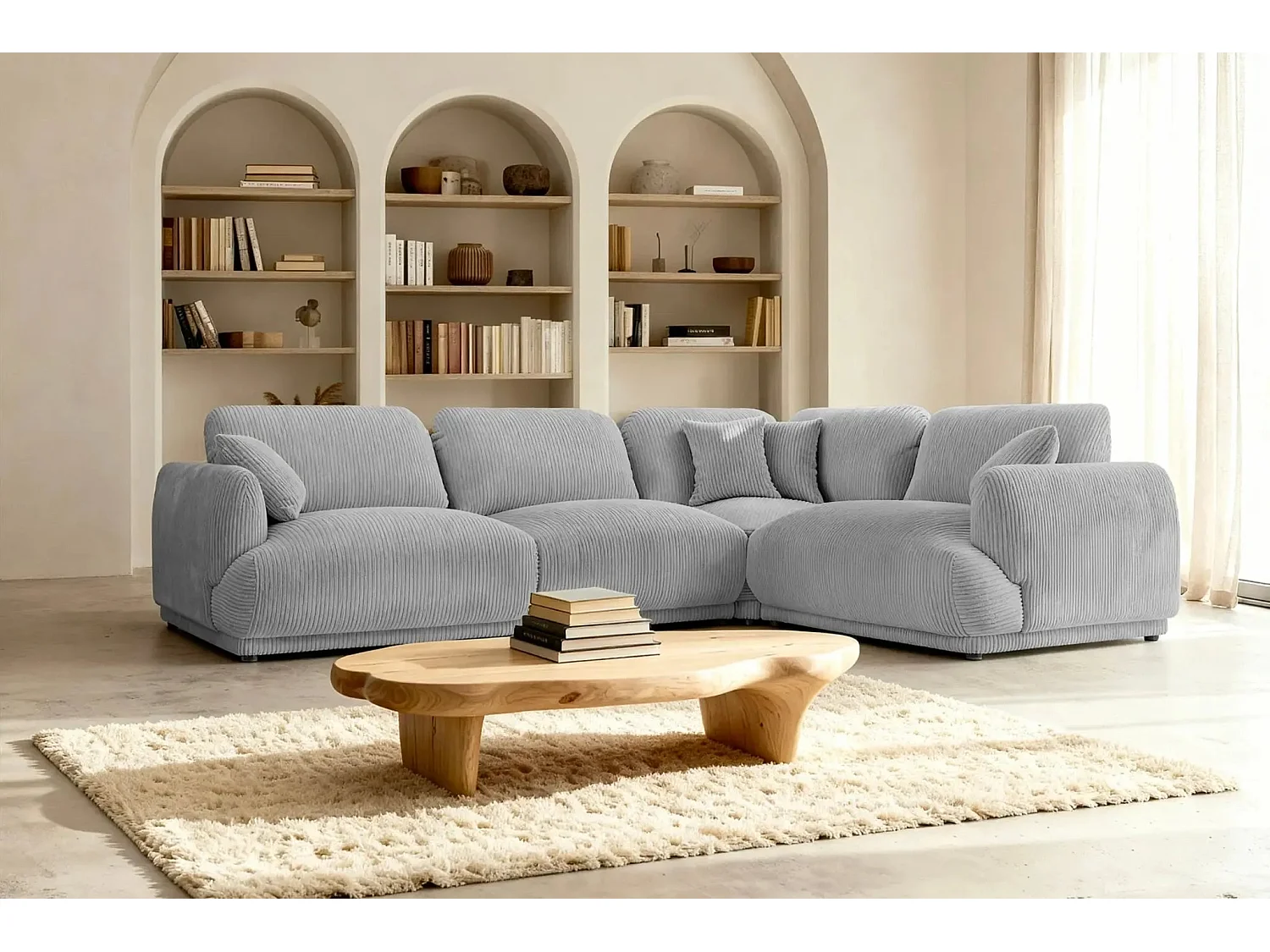 ROSALIE L - Modulaire hoekbank small corduroy 4 zits - Rechts - Blauw