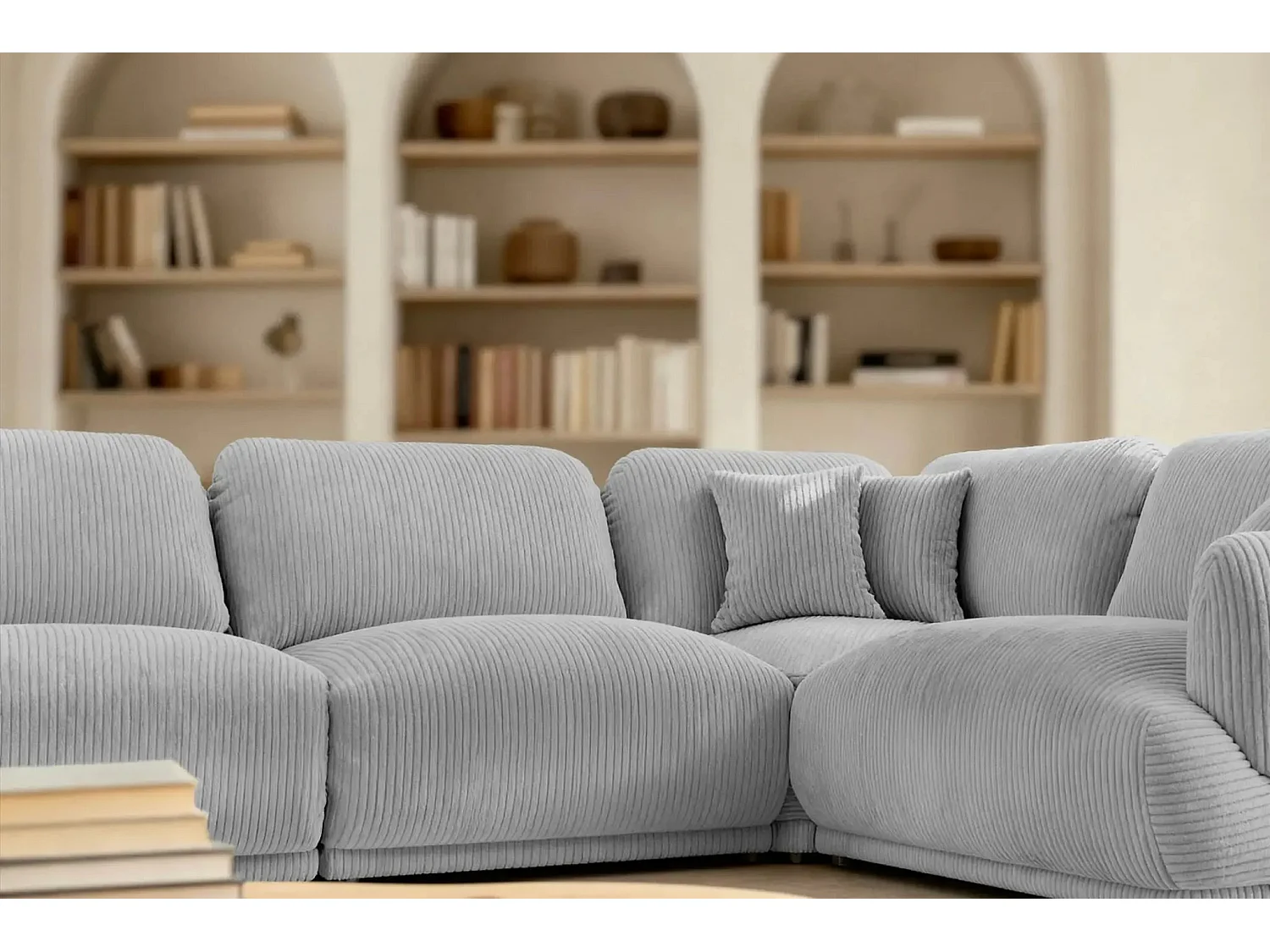 ROSALIE L - Modulaire hoekbank small corduroy 4 zits - Rechts - Blauw