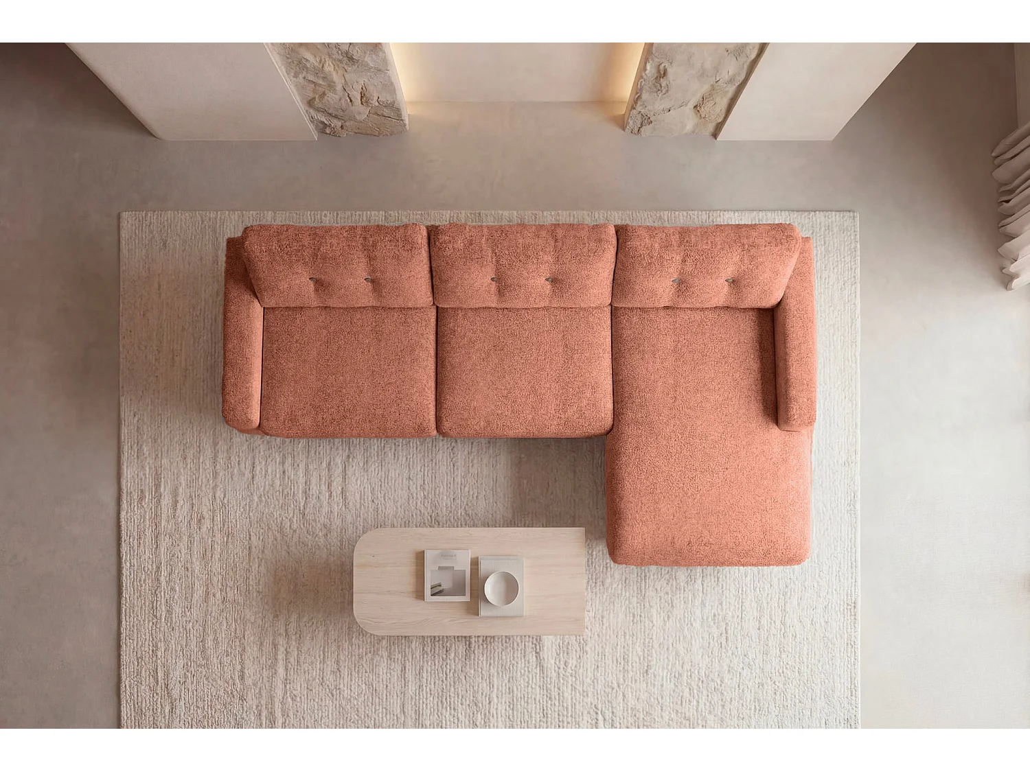 GASPARD - 4-zits hoekbank in bouclette stof - Terracotta