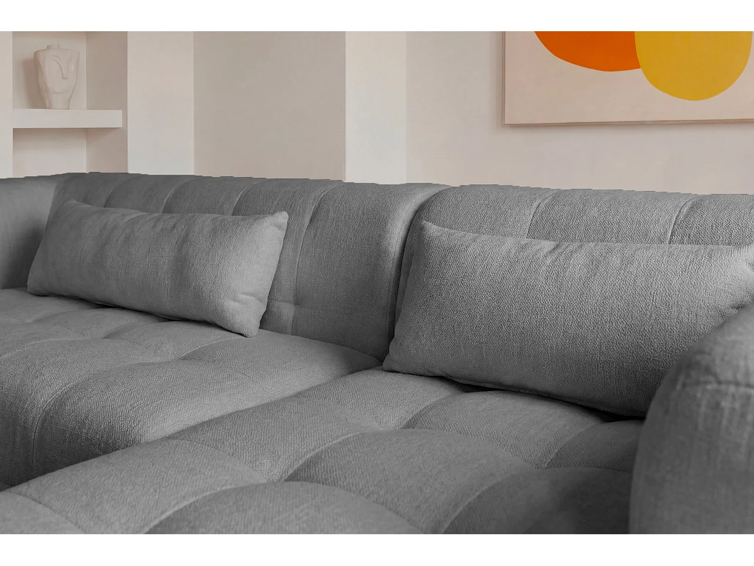 ARLETTE - Canapé d'angle tissu chenille 4 places Gris foncé Gauche