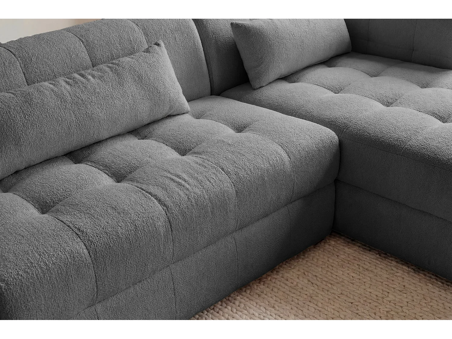 ARLETTE - Canapé d'angle tissu chenille 4 places Gris foncé Gauche
