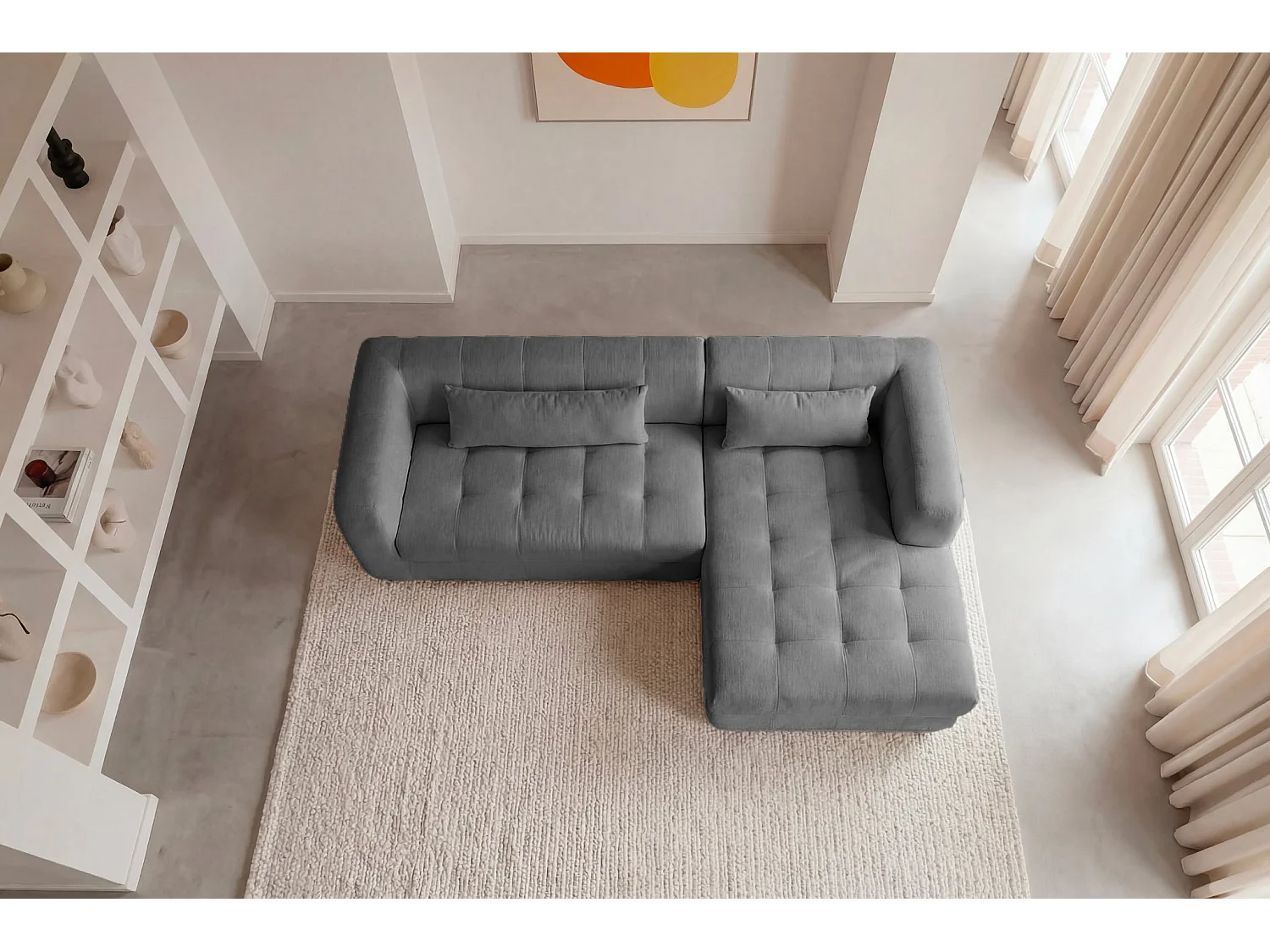 ARLETTE - Canapé d'angle tissu chenille 4 places Gris foncé Gauche