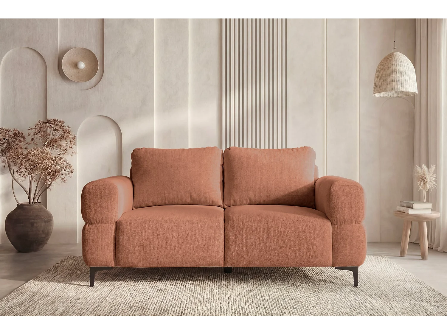 ELTON - Canapé droit tissu lisse 2 places Terracotta