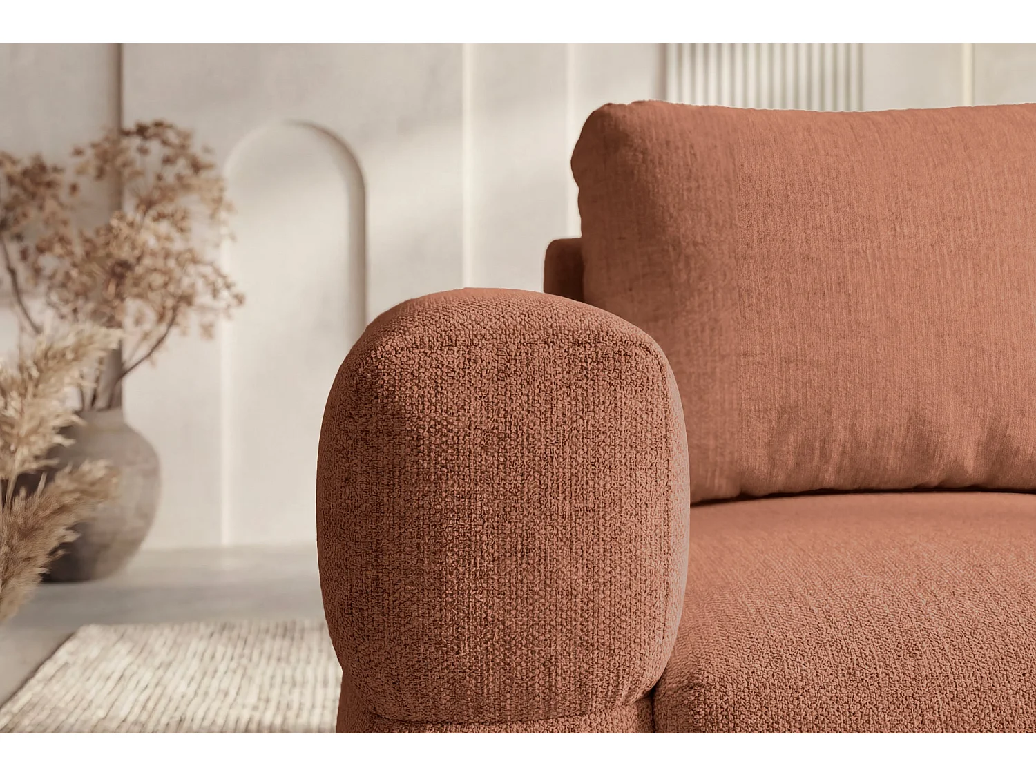 ELTON - Canapé droit tissu lisse 2 places Terracotta