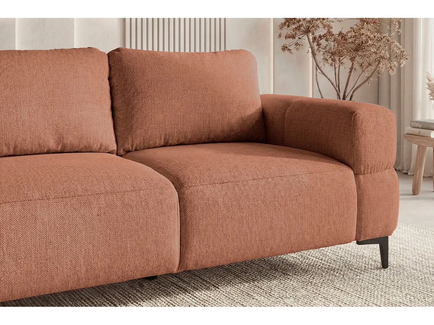 ELTON - Canapé droit tissu lisse 2 places Terracotta