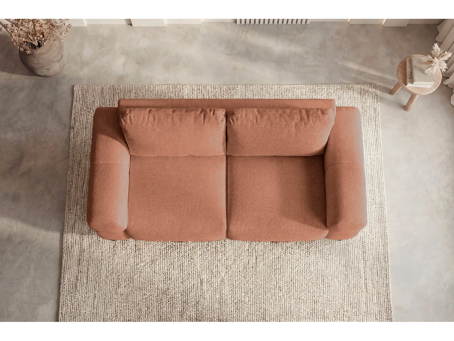 ELTON - Canapé droit tissu lisse 2 places Terracotta