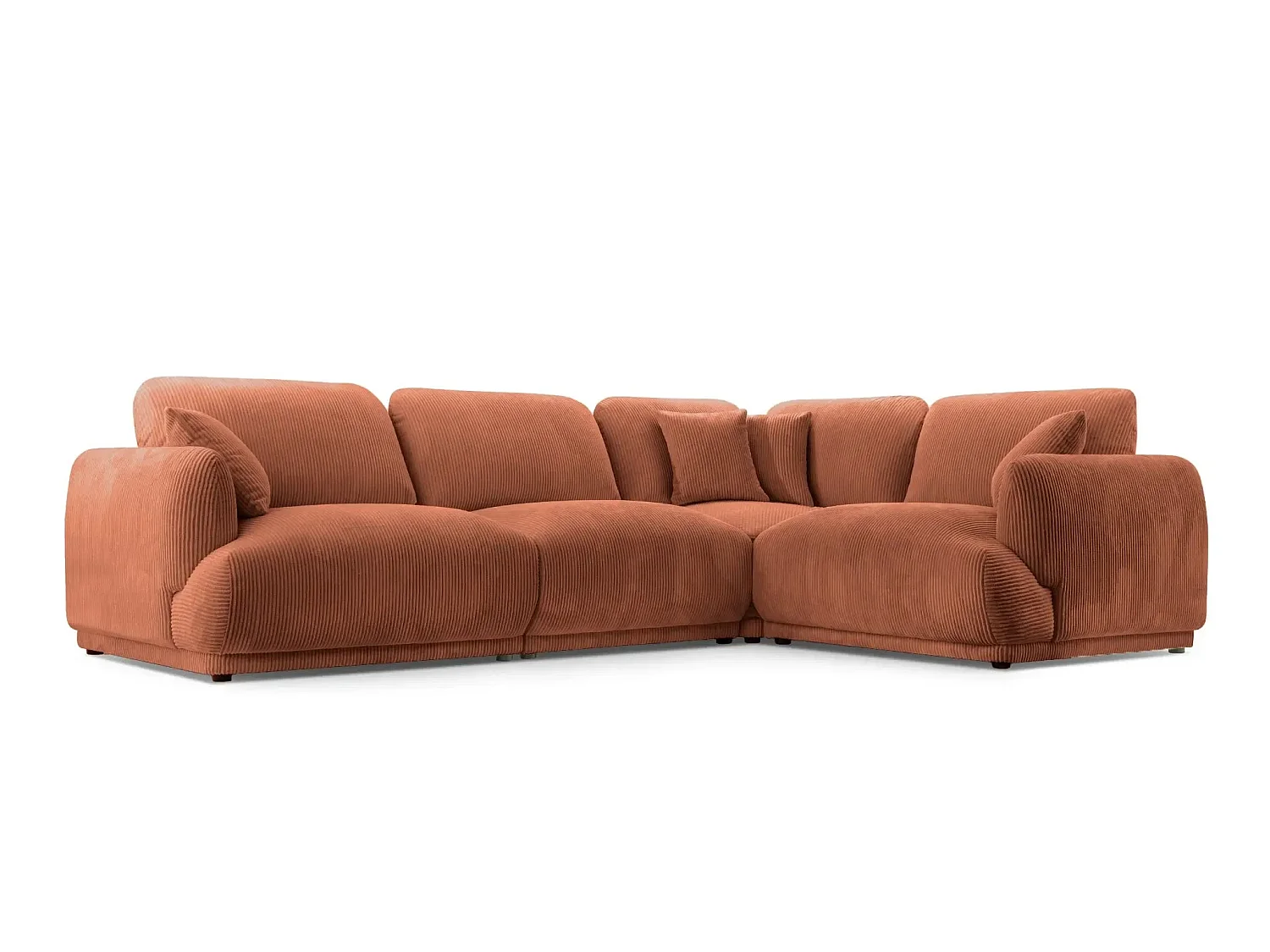 ROSALIE L - Modulaire 4-zits kleine corduroy hoekbank - Recht - Terracotta