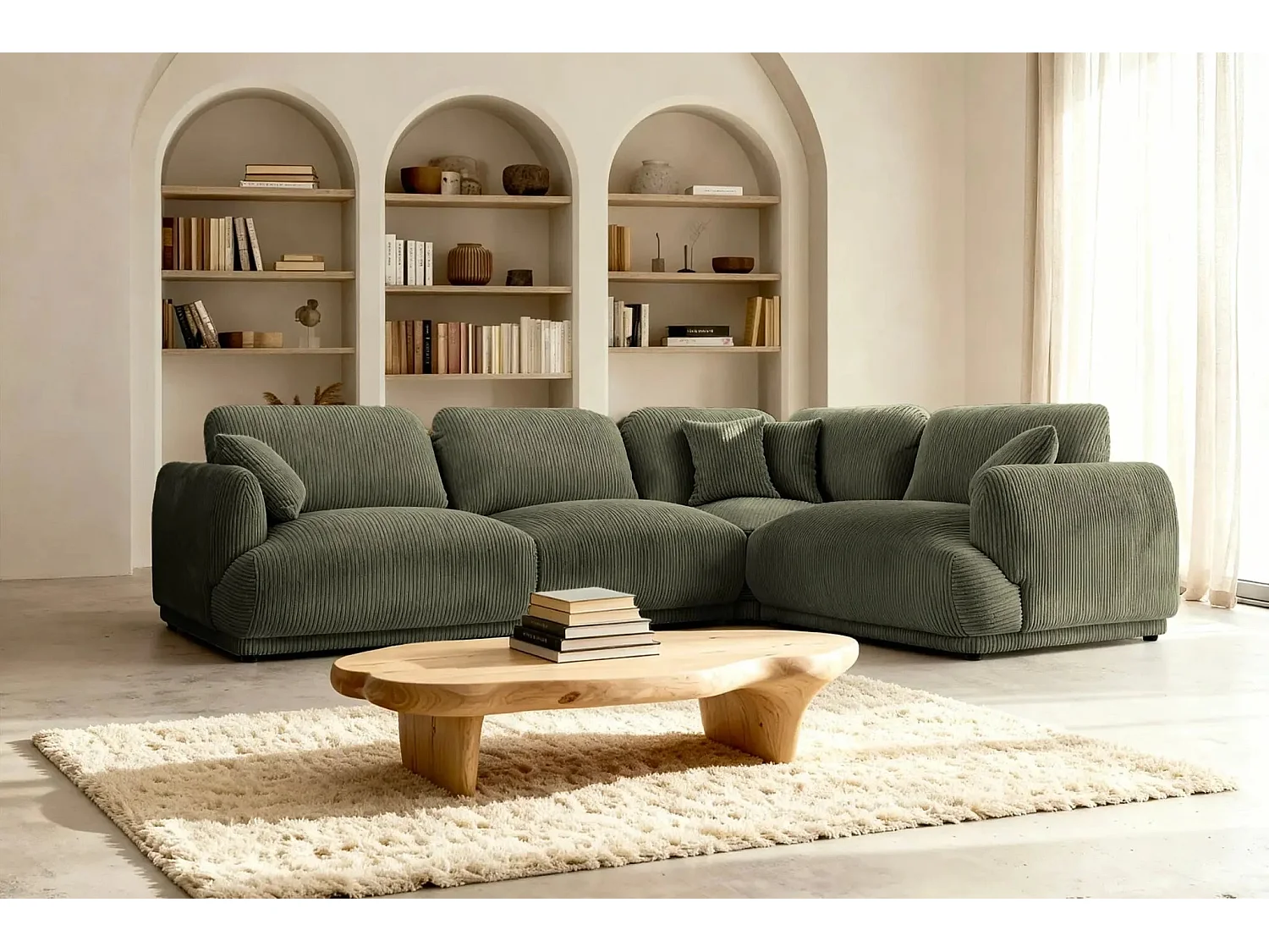 ROSALIE L - Modulaire 4-zits kleine corduroy hoekbank - Recht - Terracotta