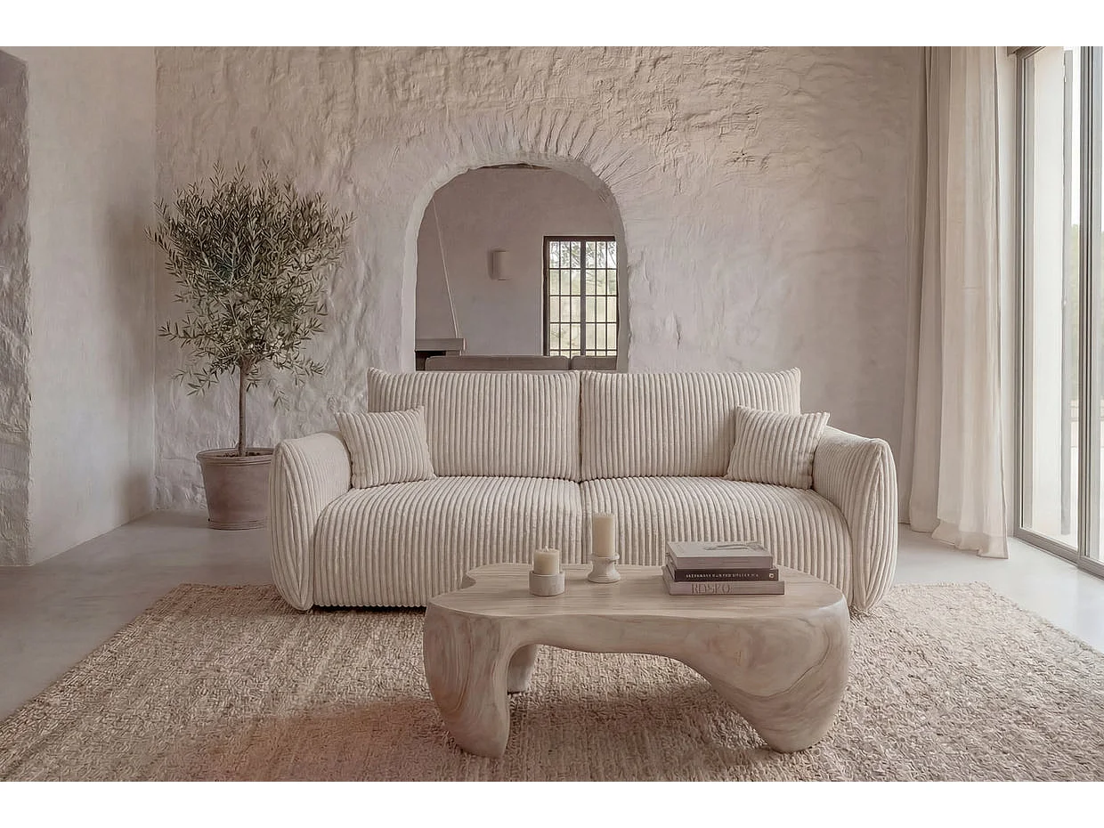 ELIO MINI - Canapé droit gros velours côtelé 2 places Beige