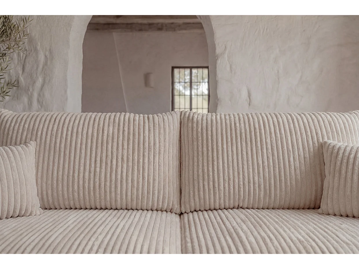 ELIO MINI - Canapé droit gros velours côtelé 2 places Beige