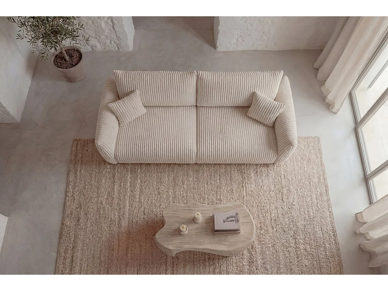 ELIO MINI - Canapé droit gros velours côtelé 2 places Beige