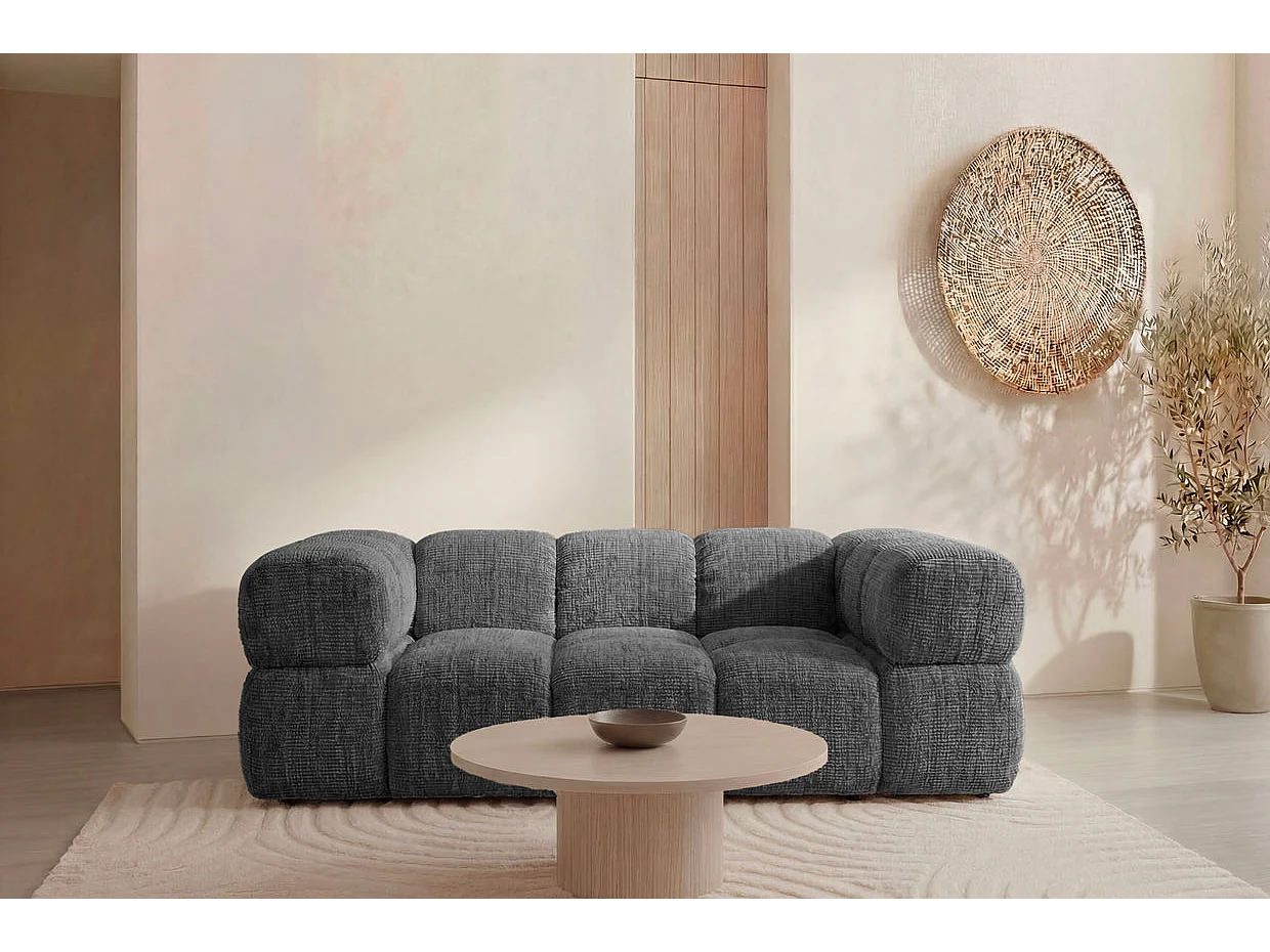 GUSTAVE - Canapé droit tissu chenille 2 places Gris foncé